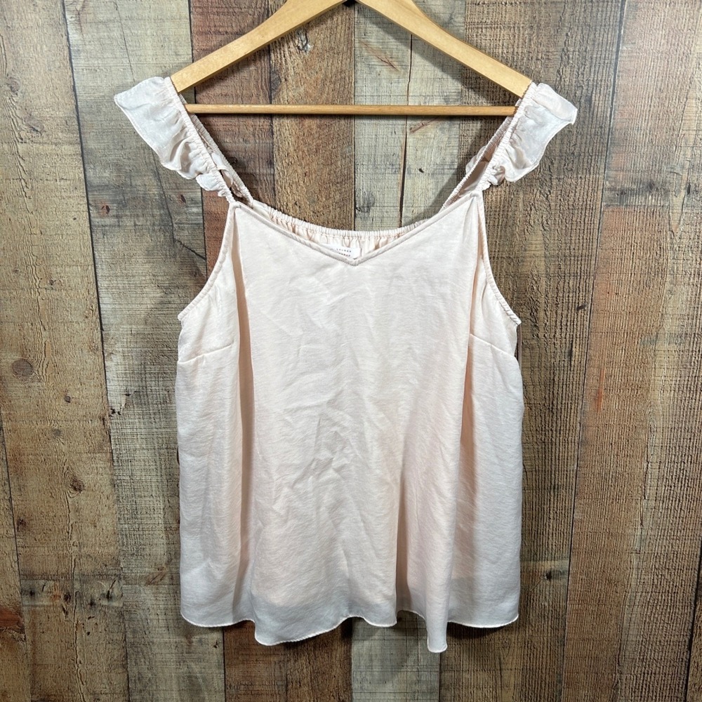 LC Lauren Conrad Blush Pink Romantic Ruffle Flowy Tank Top Large Soft Girl Cami